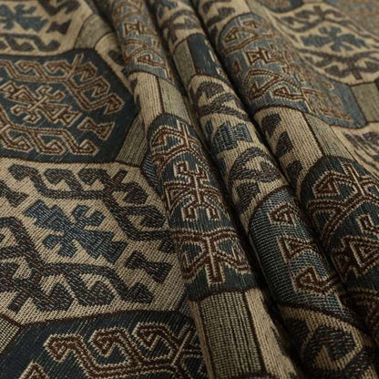 Mirador Medallion Pattern In Navy Blue Brown Colour Interior Fabrics JO-347 - Made To Measure Curtains