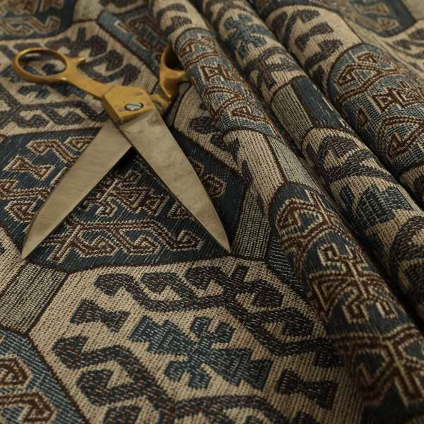 Mirador Medallion Pattern In Navy Blue Brown Colour Interior Fabrics JO-347 - Made To Measure Curtains