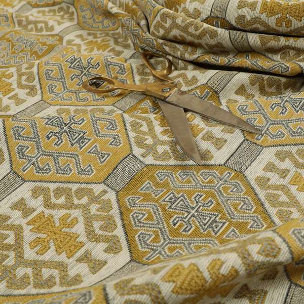 Mirador Medallion Pattern In Yellow Colour Interior Fabrics JO-348 - Roman Blinds