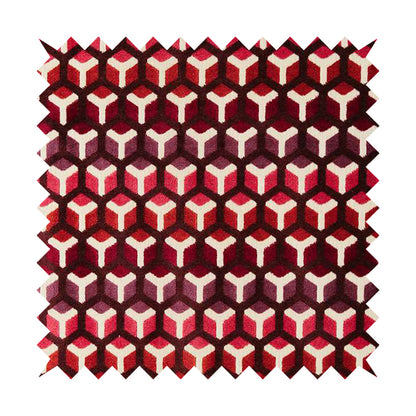 Ziani Geometric Hexagon Pattern In Vibrant Pink Mulberry Orange Purple Colour Velvet Upholstery Fabric JO-35