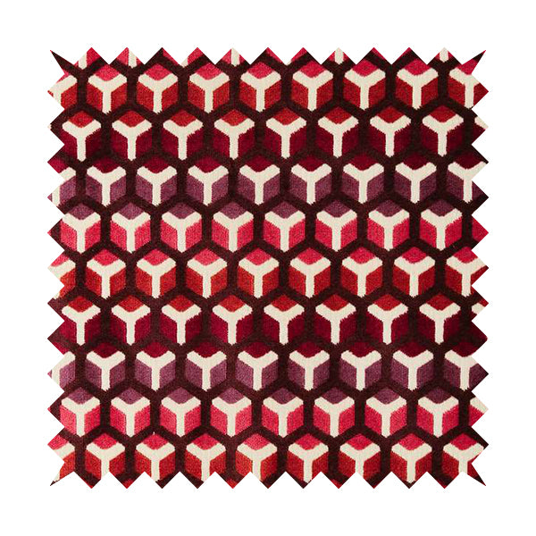 Ziani Geometric Hexagon Pattern In Vibrant Pink Mulberry Orange Purple Colour Velvet Upholstery Fabric JO-35 - Made To Measure Curtains