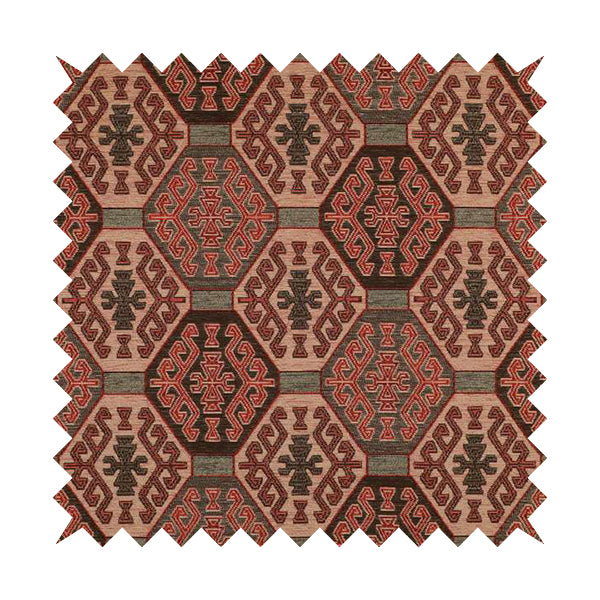 Mirador Medallion Pattern In Red Colour Interior Fabrics JO-350 - Roman Blinds