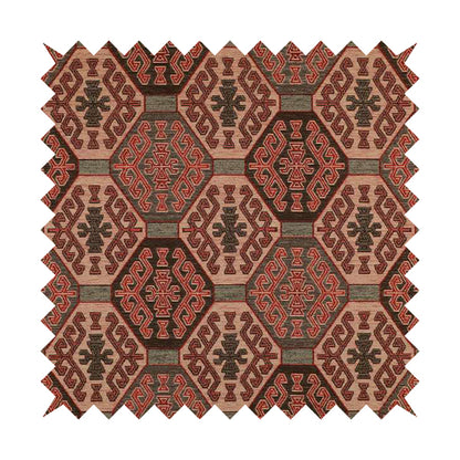 Mirador Medallion Pattern In Red Colour Interior Fabrics JO-350 - Made To Measure Curtains