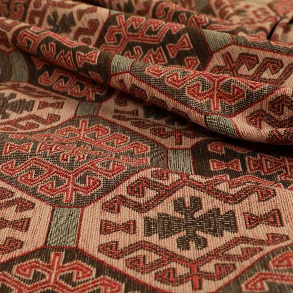 Mirador Medallion Pattern In Red Colour Interior Fabrics JO-350 - Made To Measure Curtains