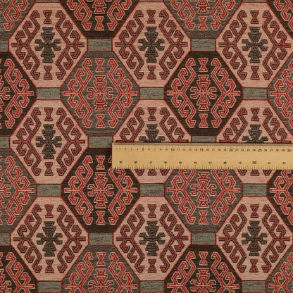 Mirador Medallion Pattern In Red Colour Interior Fabrics JO-350 - Made To Measure Curtains