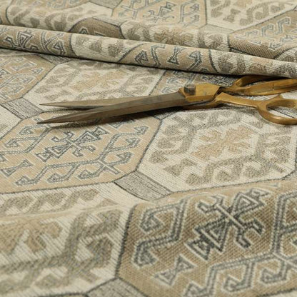 Mirador Medallion Pattern In Grey Beige Colour Interior Fabrics JO-352 - Made To Measure Curtains