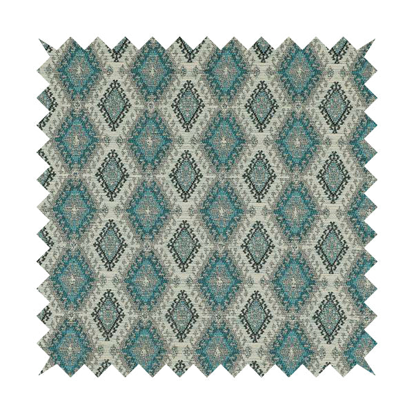 Juanita Small Motif Diamond Pattern In Blue Colour Interior Designer Fabrics JO-354 - Made To Measure Curtains