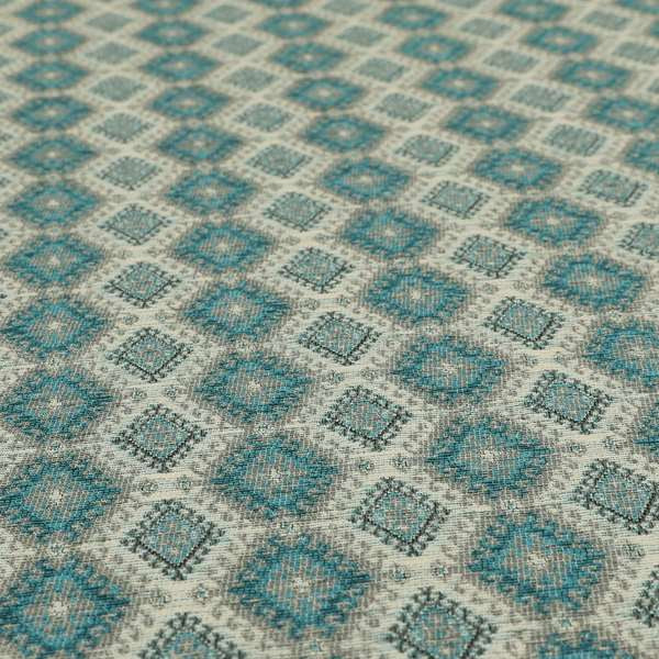 Juanita Small Motif Diamond Pattern In Blue Colour Interior Designer Fabrics JO-354 - Made To Measure Curtains