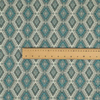 Juanita Small Motif Diamond Pattern In Blue Colour Interior Designer Fabrics JO-354 - Made To Measure Curtains