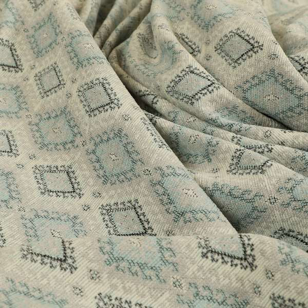 Juanita Small Motif Diamond Pattern In Grey Blue Colour Interior Designer Fabrics JO-357 - Roman Blinds