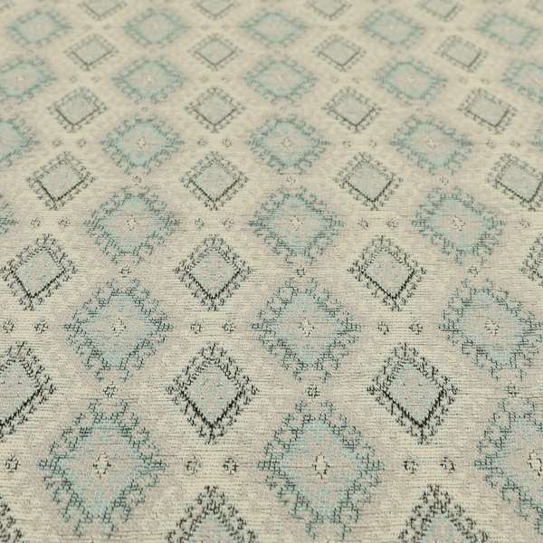 Juanita Small Motif Diamond Pattern In Grey Blue Colour Interior Designer Fabrics JO-357 - Roman Blinds