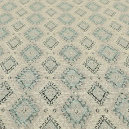 Juanita Small Motif Diamond Pattern In Grey Blue Colour Interior Designer Fabrics JO-357 - Roman Blinds