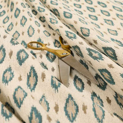 Ella Ikat Small Motif Design Blue Colour Woven Jacquard Upholstery Fabrics JO-358