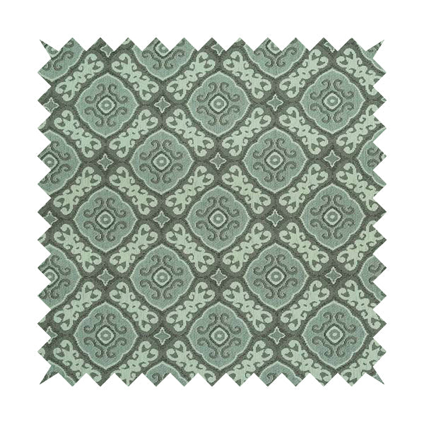 Azejulos Medallion Pattern Grey Green Colour Soft Woven Chenille Upholstery Fabric JO-36 - Roman Blinds