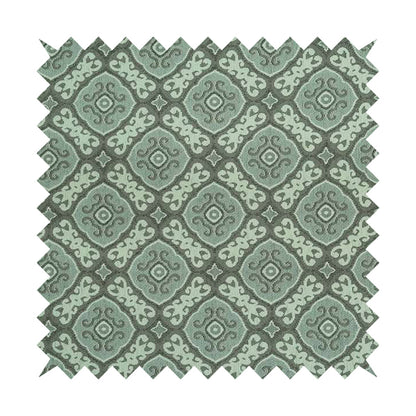 Azejulos Medallion Pattern Grey Green Colour Soft Woven Chenille Upholstery Fabric JO-36 - Made To Measure Curtains