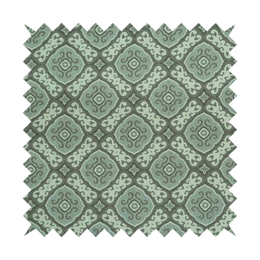 Azejulos Medallion Pattern Grey Green Colour Soft Woven Chenille Upholstery Fabric JO-36