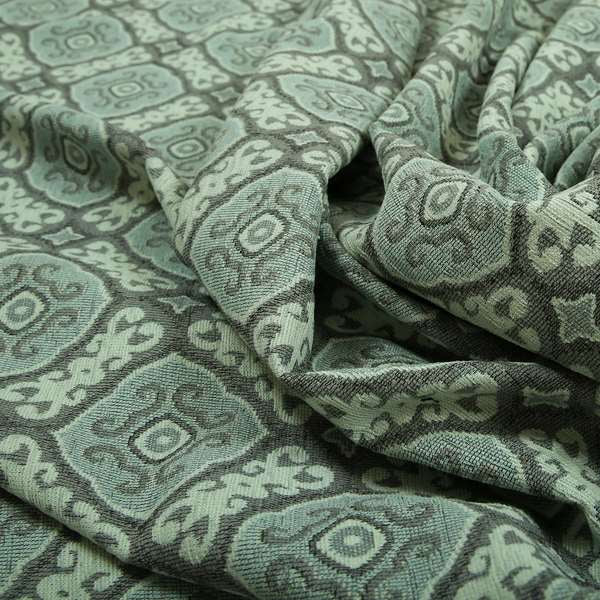 Azejulos Medallion Pattern Grey Green Colour Soft Woven Chenille Upholstery Fabric JO-36 - Made To Measure Curtains