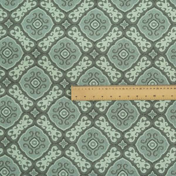 Azejulos Medallion Pattern Grey Green Colour Soft Woven Chenille Upholstery Fabric JO-36 - Roman Blinds