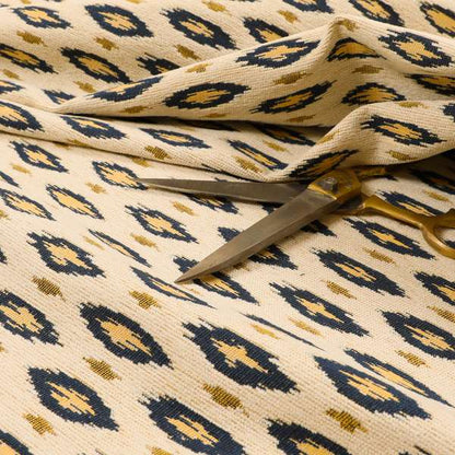 Ella Ikat Small Motif Design Navy Blue Colour Woven Jacquard Upholstery Fabrics JO-360 - Roman Blinds