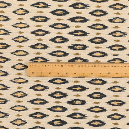 Ella Ikat Small Motif Design Navy Blue Colour Woven Jacquard Upholstery Fabrics JO-360 - Roman Blinds