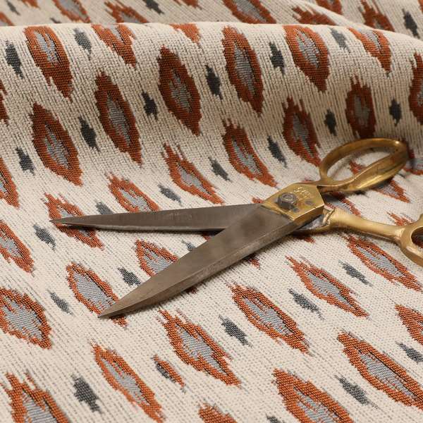 Ella Ikat Small Motif Design Orange Colour Woven Jacquard Upholstery Fabrics JO-363