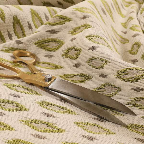 Ella Ikat Small Motif Design Lime Green Colour Woven Jacquard Upholstery Fabrics JO-364 - Roman Blinds