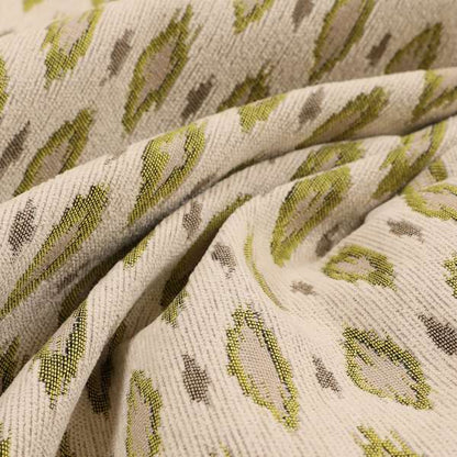 Ella Ikat Small Motif Design Lime Green Colour Woven Jacquard Upholstery Fabrics JO-364