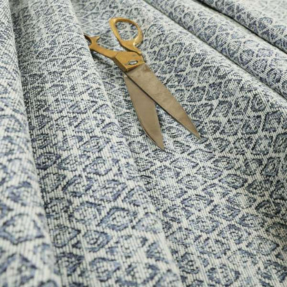 Ella Trellis Small Motif Design Blue Colour Woven Jacquard Upholstery Fabrics JO-365 - Made To Measure Curtains