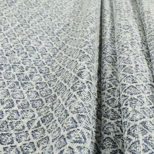 Ella Trellis Small Motif Design Blue Colour Woven Jacquard Upholstery Fabrics JO-365 - Roman Blinds