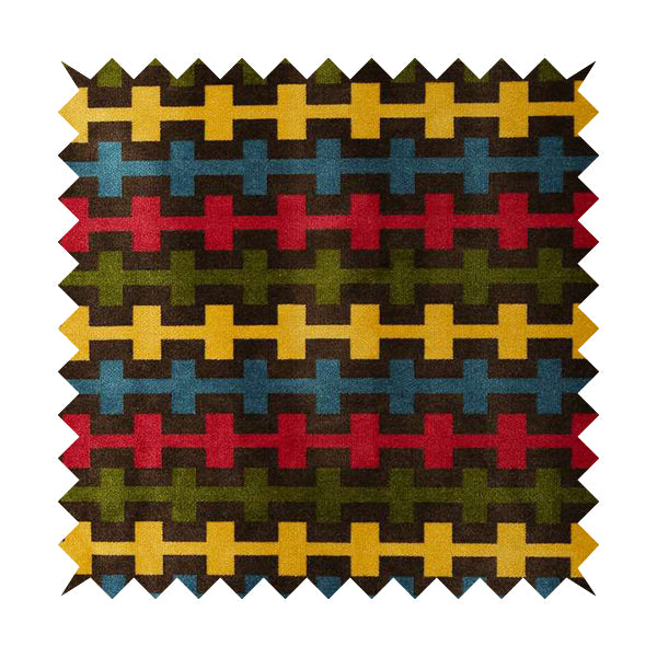 Ziani Geometric Arcade Pattern In Vibrant Green Pink Yellow Brown Colour Velvet Upholstery Fabric JO-37 - Handmade Cushions