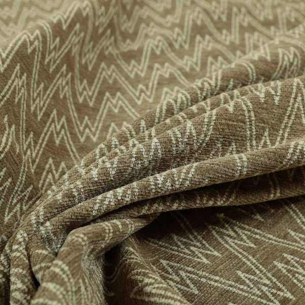 Marlow Woven Designer Chevron Striped Pattern In Brown Cream Interior Fabric JO-370F - Made To Measure Curtains