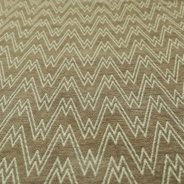 Marlow Woven Designer Chevron Striped Pattern In Brown Cream Interior Fabric JO-370F