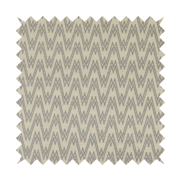 Marlow Woven Designer Chevron Striped Pattern In Cream Silver Interior Fabric JO-371 - Made To Measure Curtains