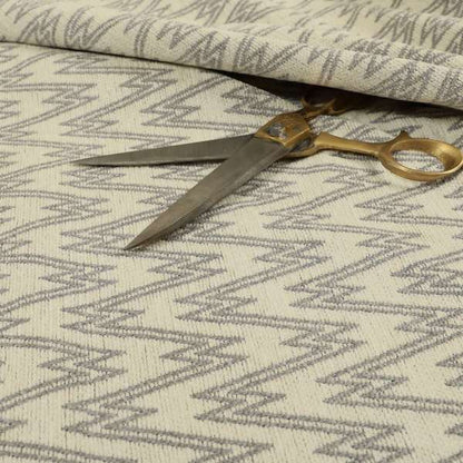 Marlow Woven Designer Chevron Striped Pattern In Cream Silver Interior Fabric JO-371 - Roman Blinds