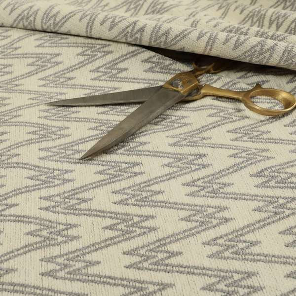 Marlow Woven Designer Chevron Striped Pattern In Cream Silver Interior Fabric JO-371 - Made To Measure Curtains