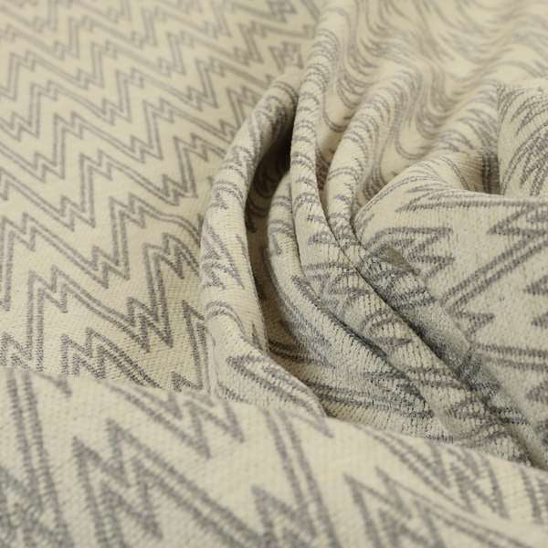 Marlow Woven Designer Chevron Striped Pattern In Cream Silver Interior Fabric JO-371 - Made To Measure Curtains