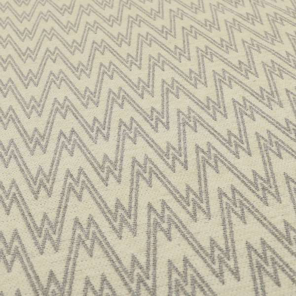 Marlow Woven Designer Chevron Striped Pattern In Cream Silver Interior Fabric JO-371 - Made To Measure Curtains