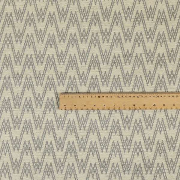 Marlow Woven Designer Chevron Striped Pattern In Cream Silver Interior Fabric JO-371 - Made To Measure Curtains