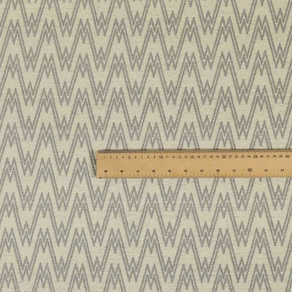 Marlow Woven Designer Chevron Striped Pattern In Cream Silver Interior Fabric JO-371 - Made To Measure Curtains