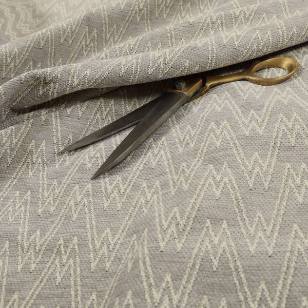 Marlow Woven Designer Chevron Striped Pattern In Silver Cream Interior Fabric JO-371F - Roman Blinds