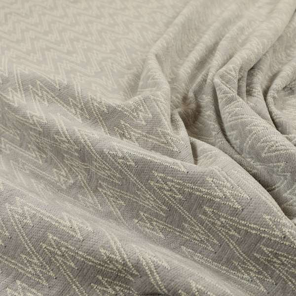 Marlow Woven Designer Chevron Striped Pattern In Silver Cream Interior Fabric JO-371F - Roman Blinds