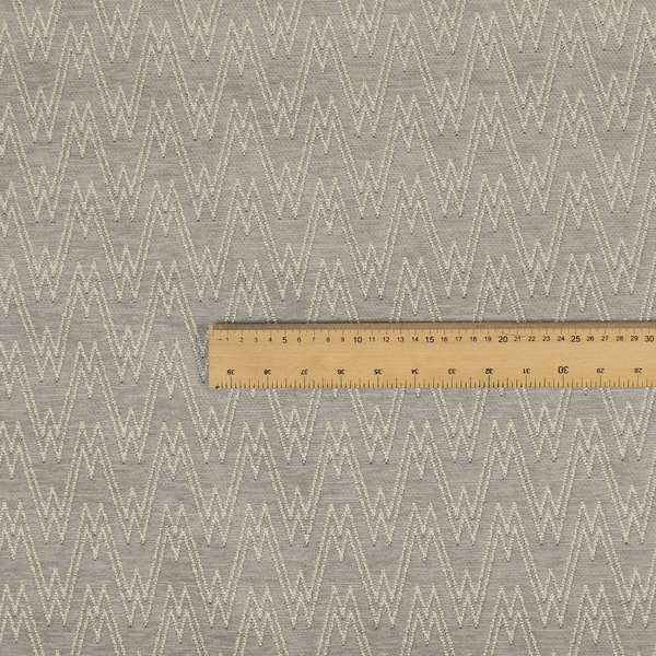 Marlow Woven Designer Chevron Striped Pattern In Silver Cream Interior Fabric JO-371F - Roman Blinds