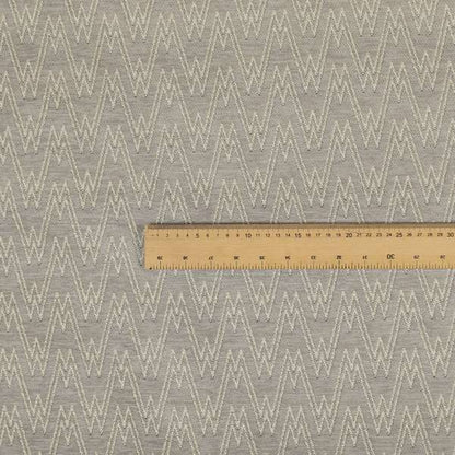 Marlow Woven Designer Chevron Striped Pattern In Silver Cream Interior Fabric JO-371F - Roman Blinds