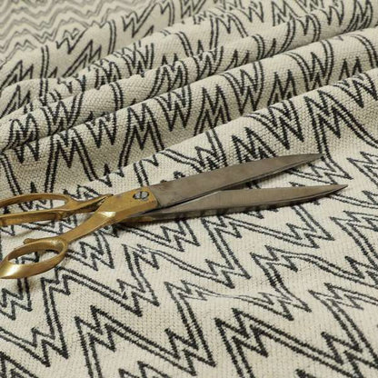 Marlow Woven Designer Chevron Striped Pattern In Cream Black Interior Fabric JO-372 - Roman Blinds