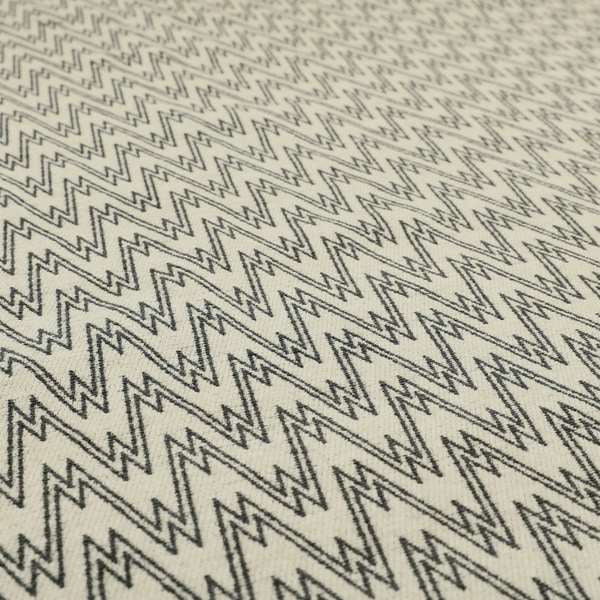 Marlow Woven Designer Chevron Striped Pattern In Cream Black Interior Fabric JO-372