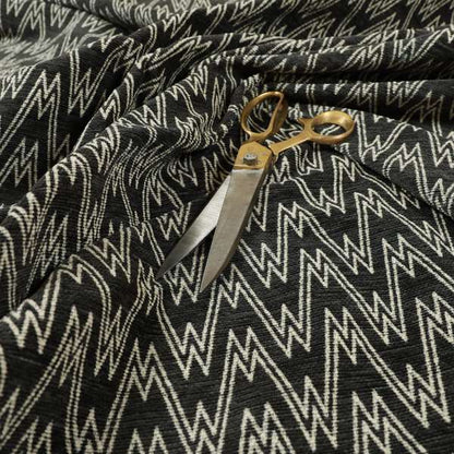 Marlow Woven Designer Chevron Striped Pattern In Black Cream Interior Fabric JO-372F - Made To Measure Curtains