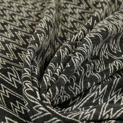 Marlow Woven Designer Chevron Striped Pattern In Black Cream Interior Fabric JO-372F - Roman Blinds