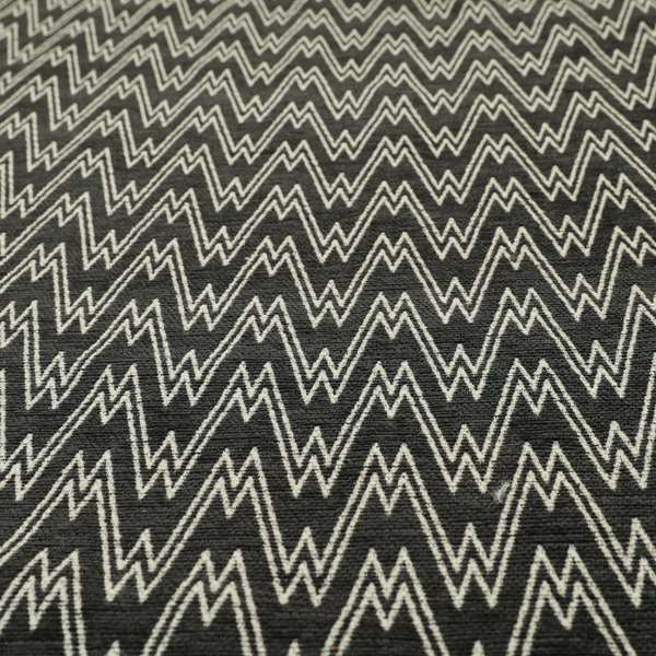 Marlow Woven Designer Chevron Striped Pattern In Black Cream Interior Fabric JO-372F