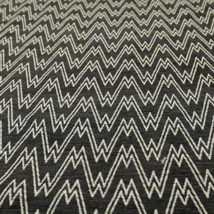 Marlow Woven Designer Chevron Striped Pattern In Black Cream Interior Fabric JO-372F - Made To Measure Curtains