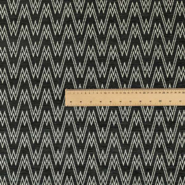 Marlow Woven Designer Chevron Striped Pattern In Black Cream Interior Fabric JO-372F